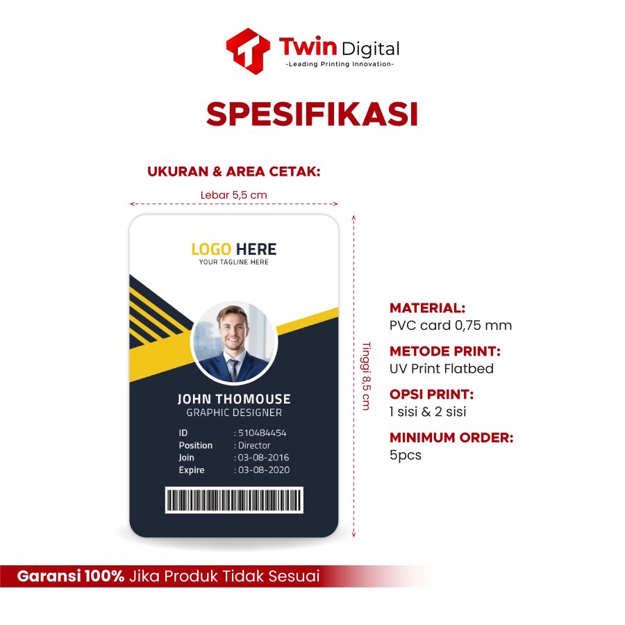 

Zahwa Cetak Kartu Id Card - Print Id Card - Custom Id Card PVC - 1 Sisi