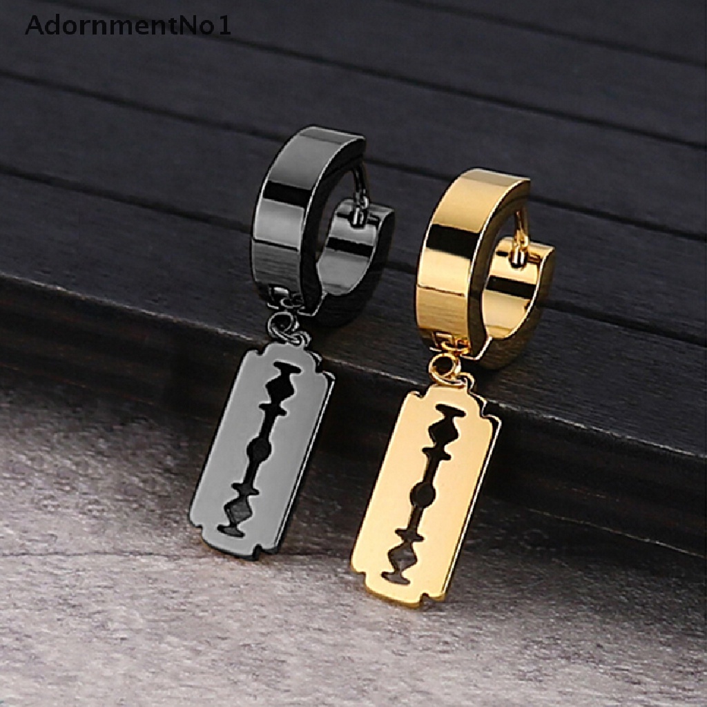 (AdornmentNo1) Anting Gantung Panjang Kait Gaya Punk Motif Pisau Cukur Bahan Stainless Steel Untuk Pria