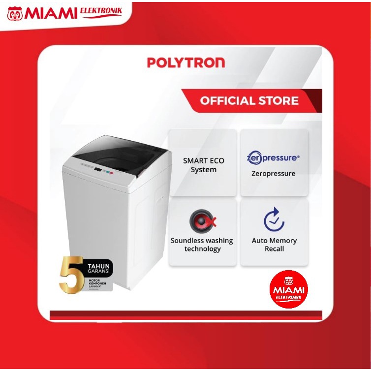 POLYTRON Mesin Cuci PAW 9527 Top Loading New Zeromatic Automatic 9.5Kg