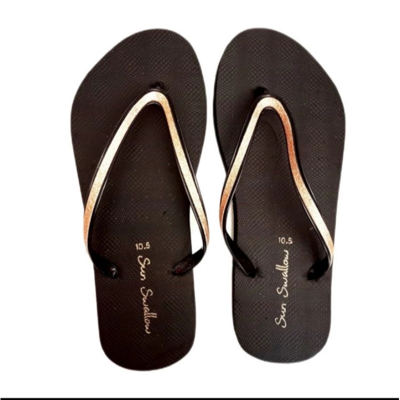 Sandal jepit Sun Swallow Crystal Gold warna hitam