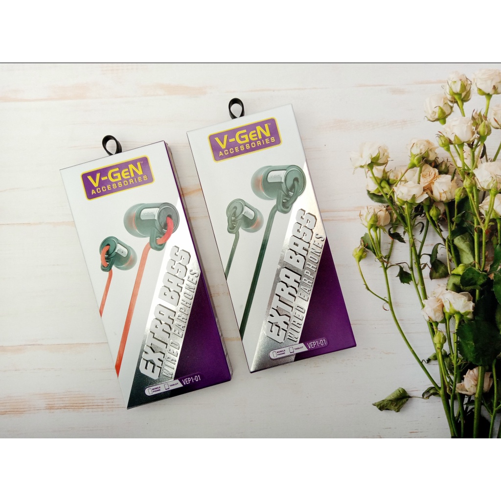 HANDSFREE HEADSET VGEN V-GEN ORIGINAL EXTRA BASS WIRED EARPHONE VEP1-01 EARBUD