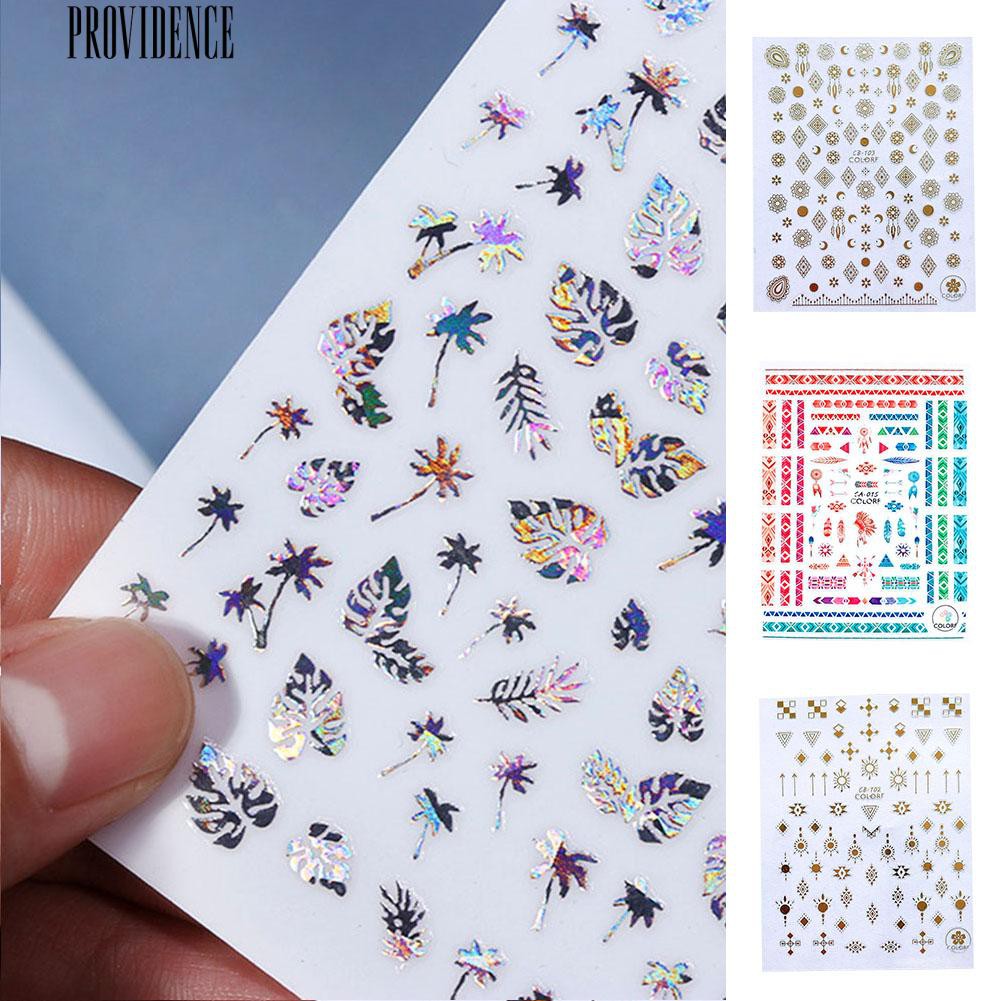 [Bayar Di Tempat]  Mode Pohon Kelapa Daun Laser Nail Art Sticker Manicure DIY Decal Foil Dekorasi