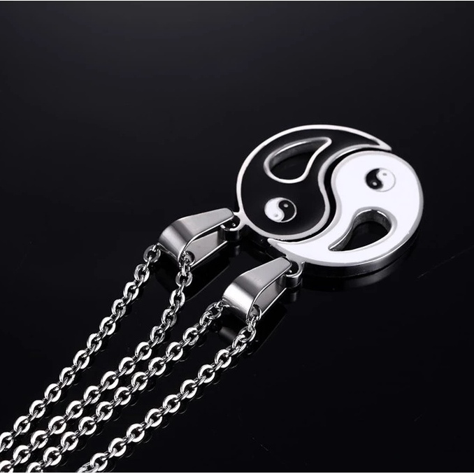 2Pcs/Set Tai Chi Yin Yang Pendant Necklace / Black White Alloy Taiji Charm Choker / Bagua Clavicle Chain Jewelry Accessories Gift