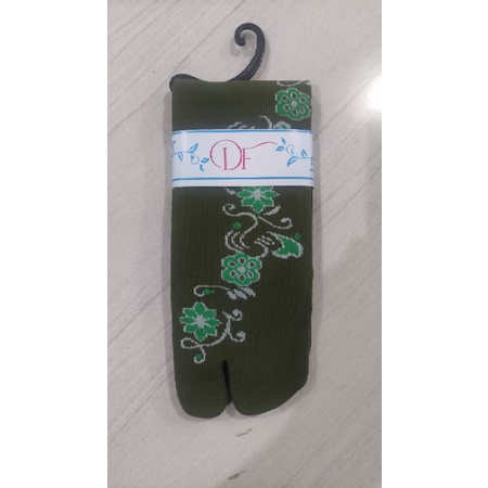 KAOS KAKI JEMPOL NYLON MOTIF BUNGA MUSLIMAH DEWASA TAPAK HITAM-Bunga hijau army