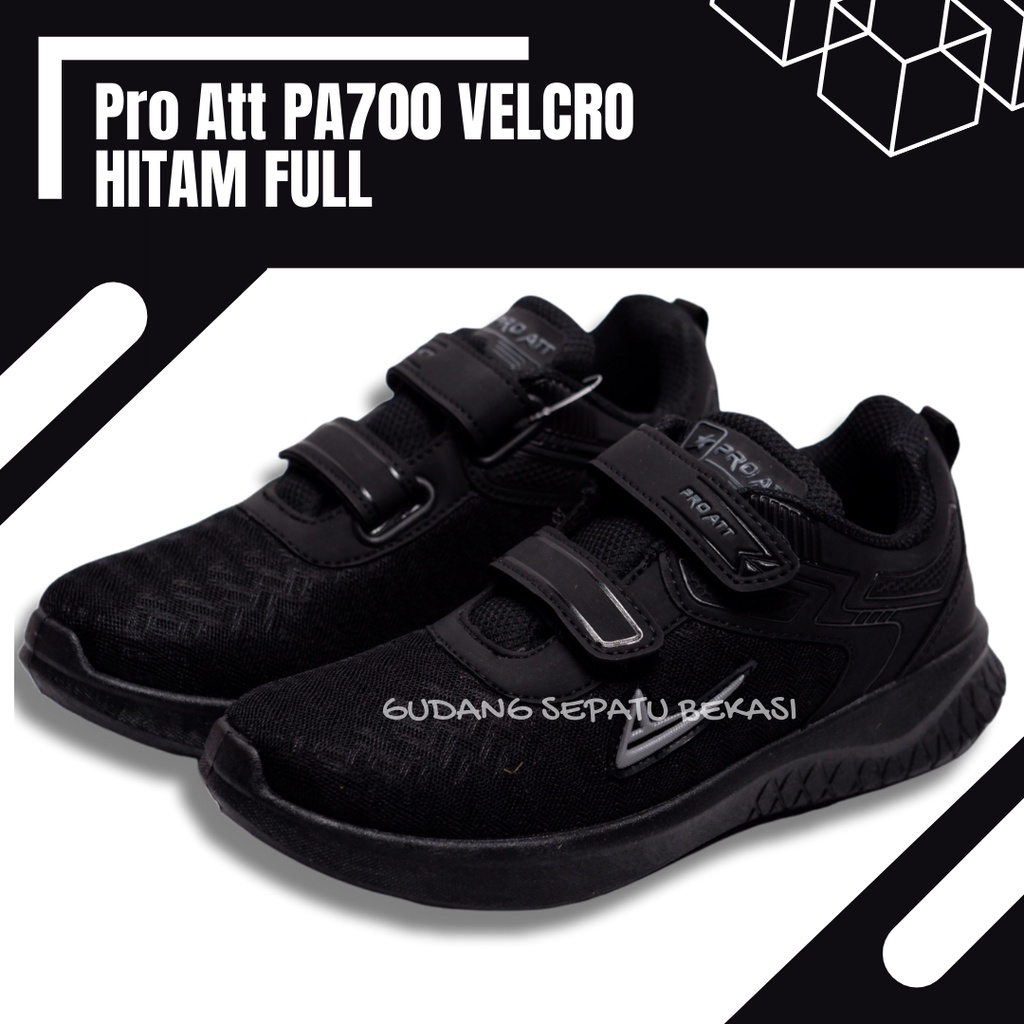 SEPATU ANAK SEKOLAH LAKI LELAKI & PEREMPUAN SNEAKERS CASUAL SD SMP PRO ATT PA 700 HITAM PUTIH-PA700 VELCRO H.FULL