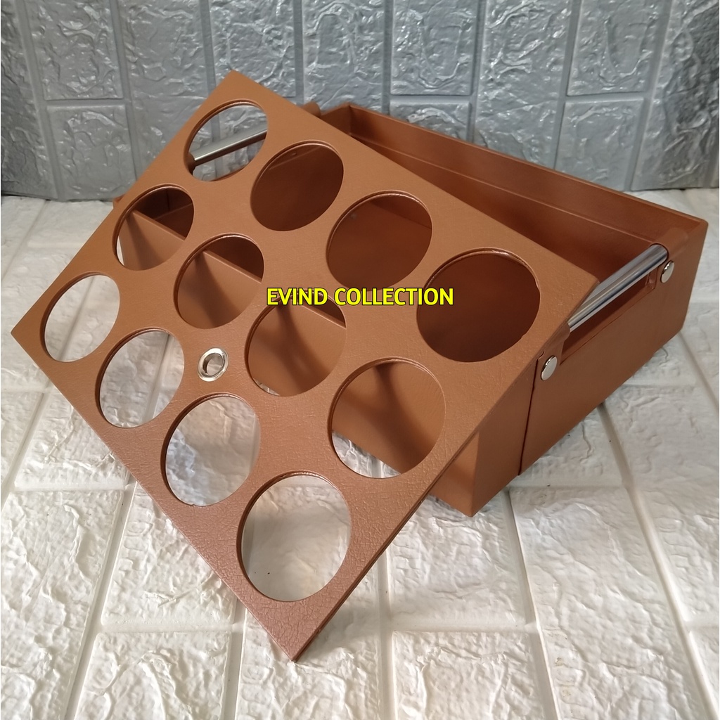 Tempat Aqua Gelas Multifungsi 2 In 1 Isi 12 Cup Keranjang Air Mineral Gelas Kulit Sintetis
