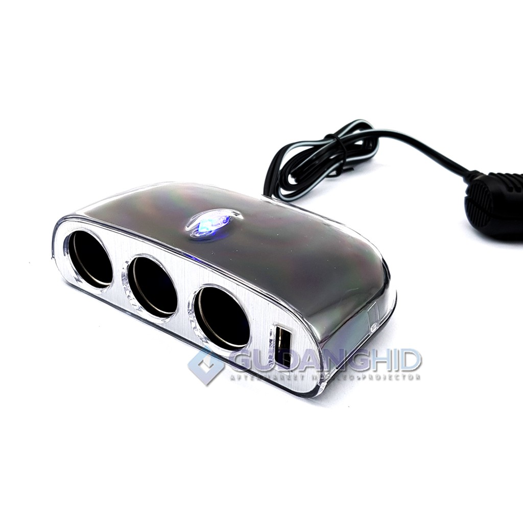 Colokan Lighter 3 Lubang Charger Mobil 1 USB 12V/24V Extension Adaptor