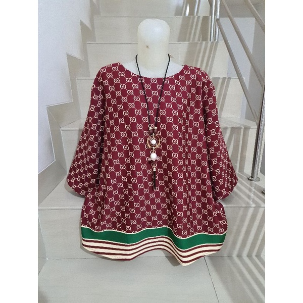 Blouse Scuba Premium Import Jumbo 2XL-3XL-Motif i - Marun