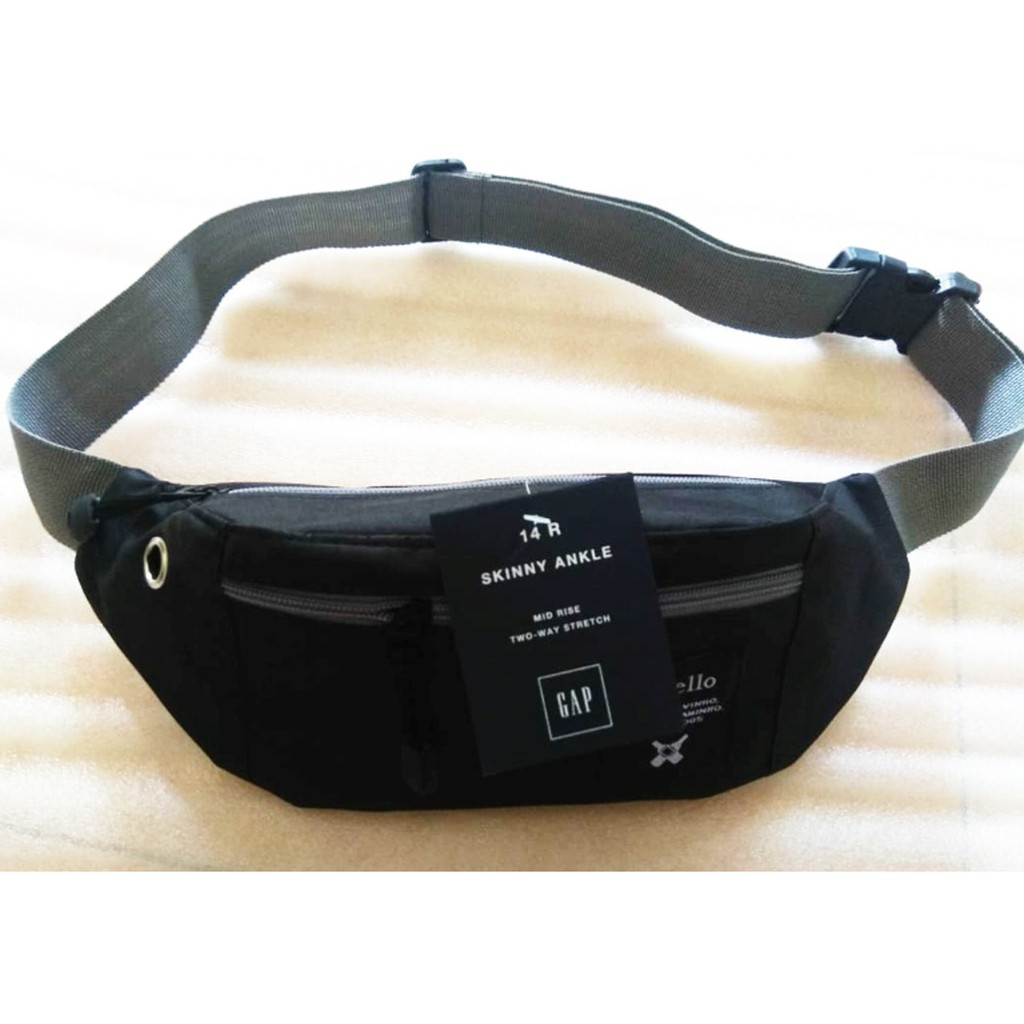 Tas Selempang Pria Distro Murah Anti Air / Waistbag Waterproof Bahan Polyester d300 - Black
