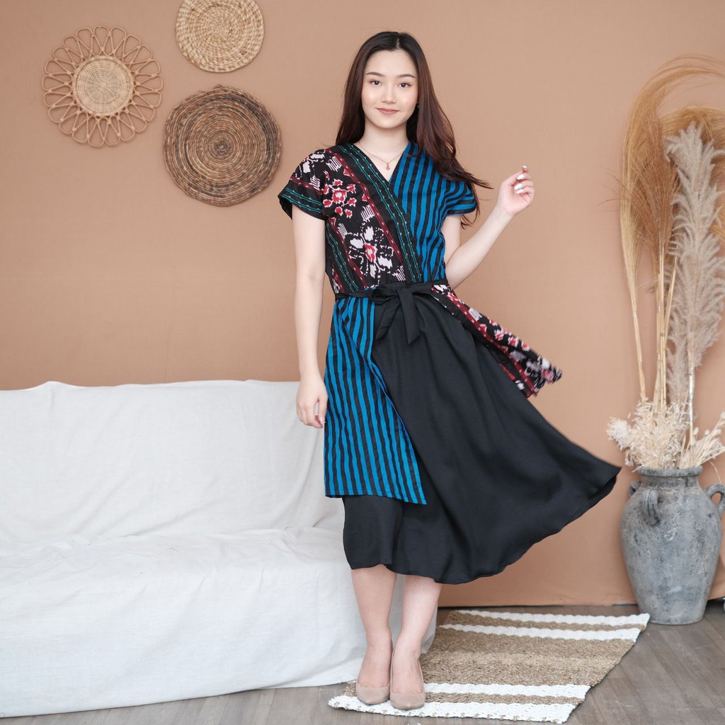 Dress Gamis Etnik Tenun Kekinian  / Dress Moscrepe Motif / Dress Bali / Dress Gamis Baju Kondangan