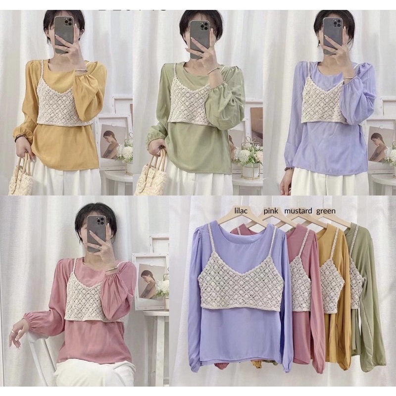 Baju Import Blouse Polos with Crochet Vest 010