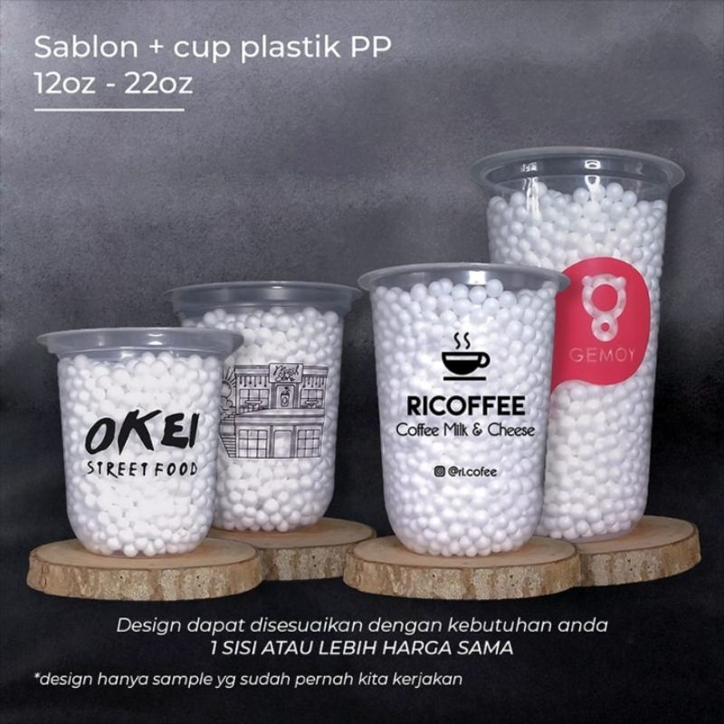 Cup plastik oval/gelas plastik oval Sablon Custom