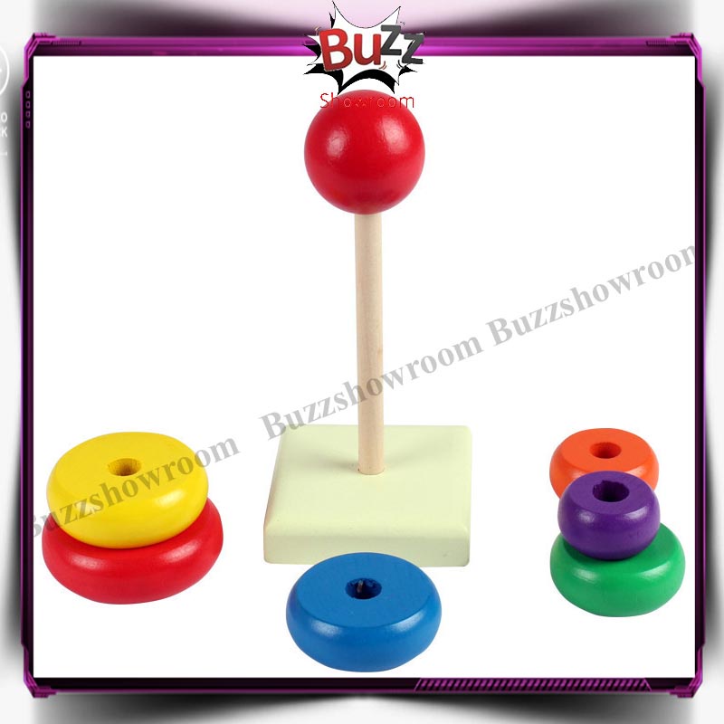 Rainbow Tower Ring Donat Pelangi Kayu Mainan Anak Bayi Montessori Wooden