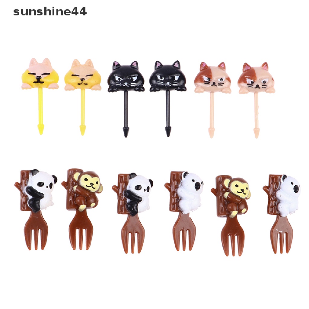 Sunshine 6pcs Garpu Buah / Kue / Snack Mini Bentuk Telapak Kaki Kucing Untuk Anak