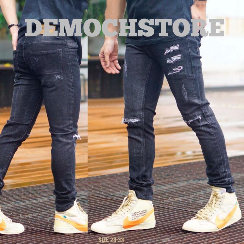 BIG SIZE UKURAN SUPER JUMBO 35 SAMPE 46 CELANA JEANS STRETCH BIKER'S DENIM H.M MEN'S N CLOTH SKINNY JEANS ARMY