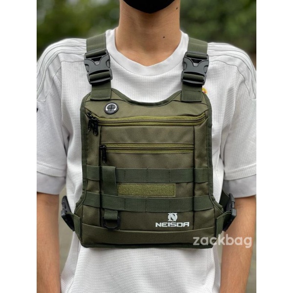 Tas dada pria Chest bag rig Neisda black tactical V3