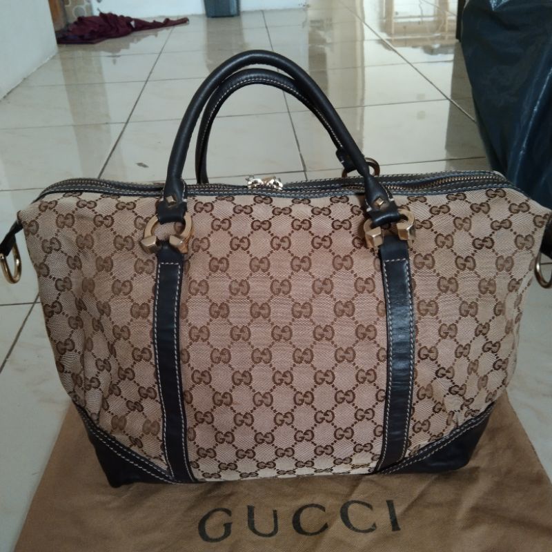 Sold ❌ Tas Gucci Canvas Boston Tote original preloved