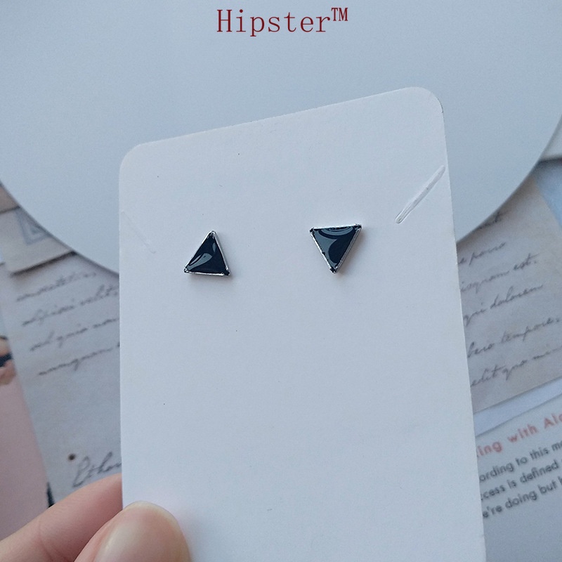 Trendy Hip Hop Style Platinum Simple Black Triangle Stud Earrings