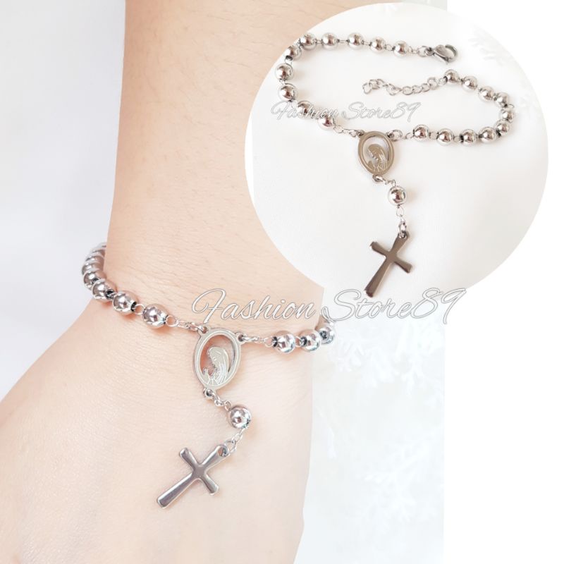 Gelang Rosario Bunda Maria Silver Gold Titanium Antikarat impor Fashion Rohani Bestquality