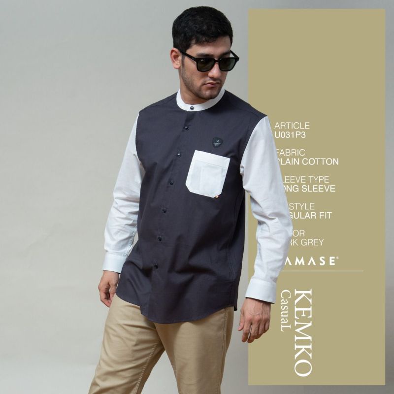 Samase Kemko Kemeja Koko Casual U 031 P - Dark Grey - Cotton Plain - Lengan Panjang