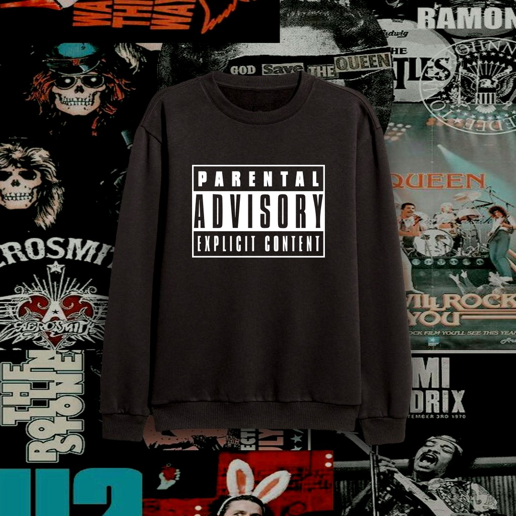 Crewneck sweater pria & wanita band parental advisory