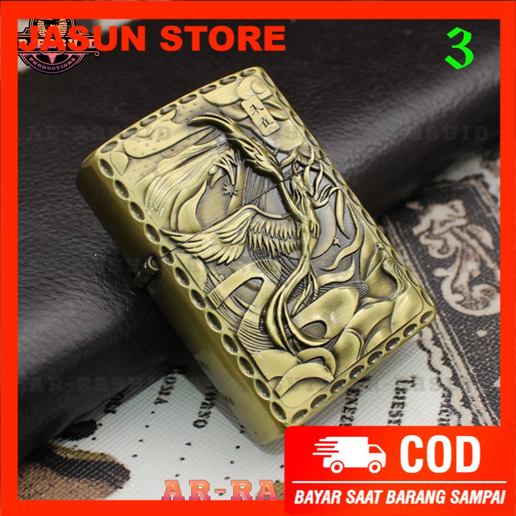 BISA COD! Korek Api Roda Zippo Api Minyak Jiantai Motif Hewan Mytical JTS-701