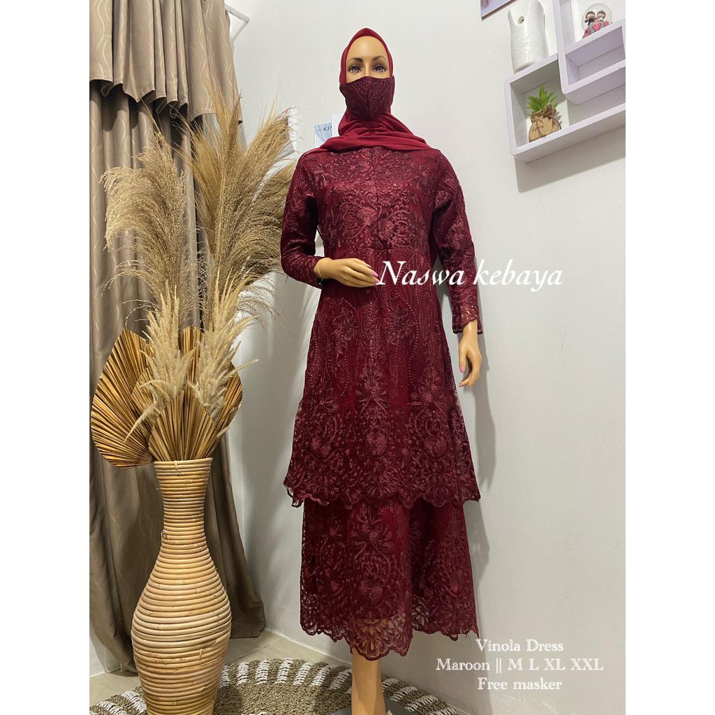 LONG GAMIS TULLE BORDIR MUTIARA AIDIRA / GAMIS PESTA