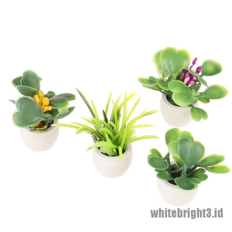(white3) Miniatur Pot Tanaman Hijau Skala 1: 12 Untuk Dekorasi Rumah Boneka