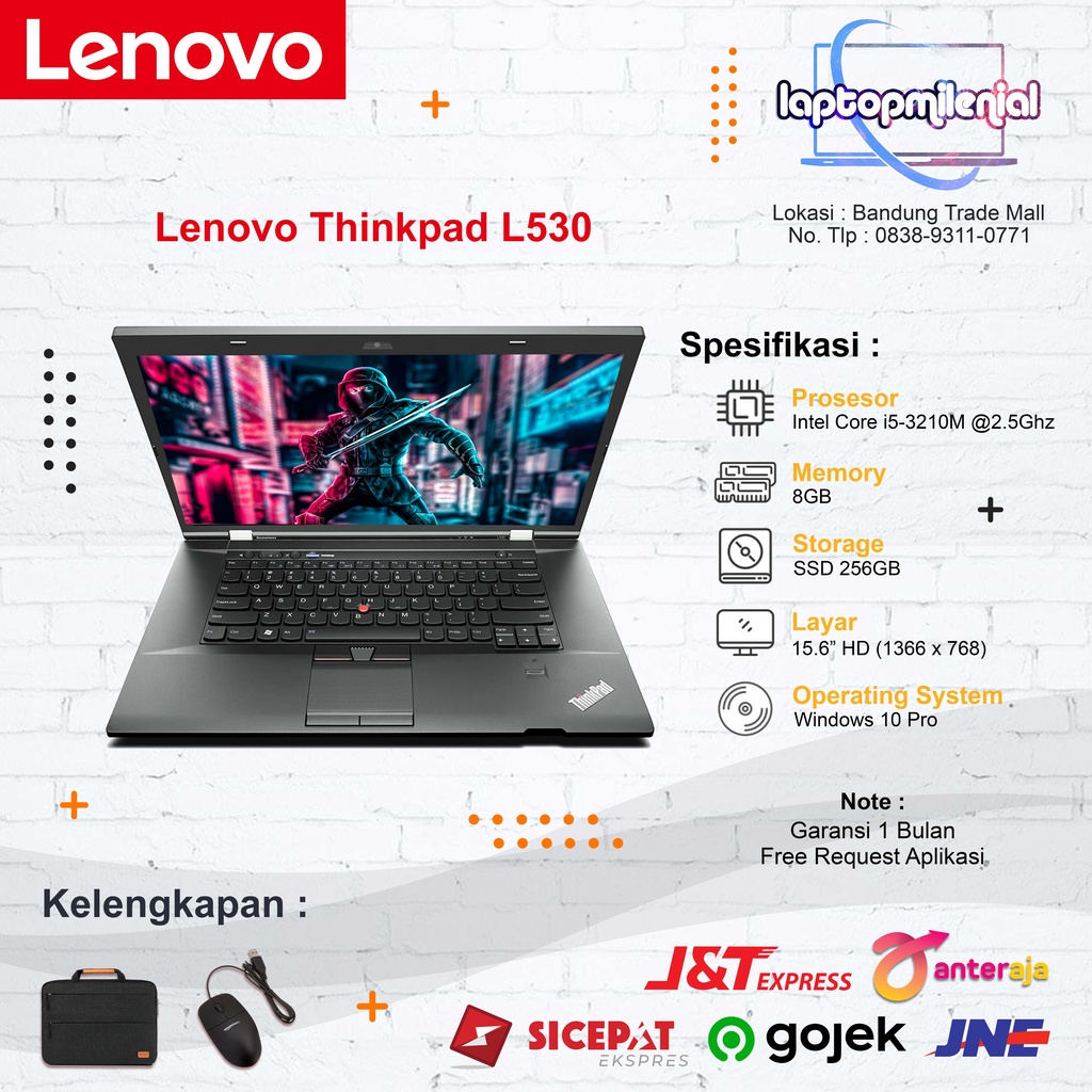 Lenovo Thinkpad L530 Intel Core i5 3th Gen RAM 8GB SSD 256GB 15&quot; Win 10 Murah Bergaransi