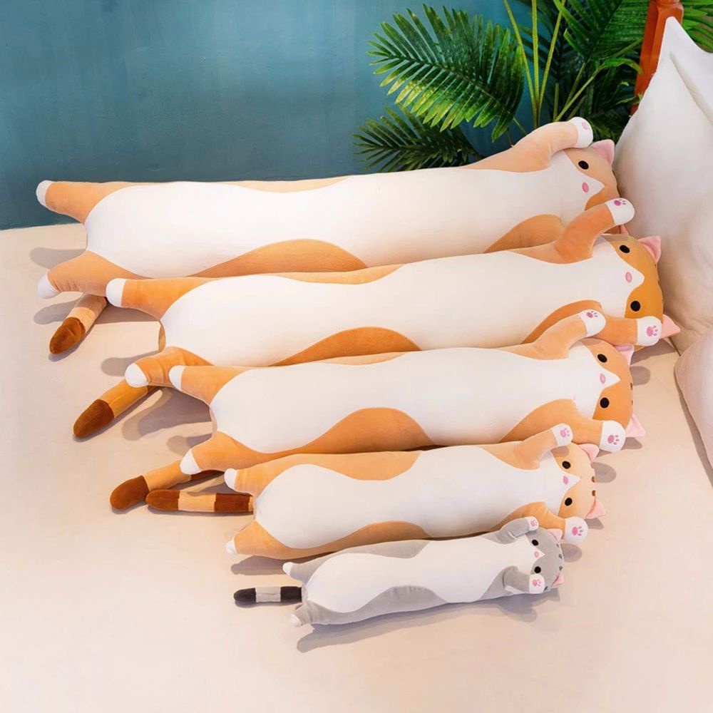 QUINTON kawaii Long Cat Pillow Gift for Kids Girl Stuffed Toys Plush Toy Cute Hug Doll Home Decor Stuffed Animal Cotton Doll Soft Sleeping Pillow/Multicolor