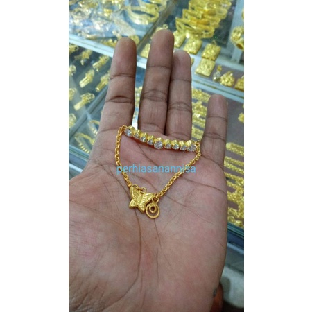Gelang Litering Plat Baris Permata Emas Lapis999