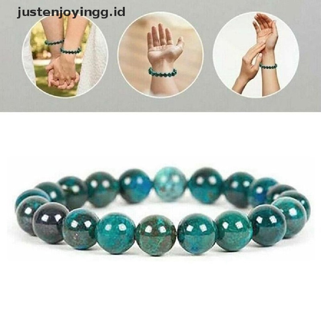 Gelang Manik-Manik Batu Malachite Chrysocolla Natural Ukuran 8MM Untuk Pria Dan Wanita