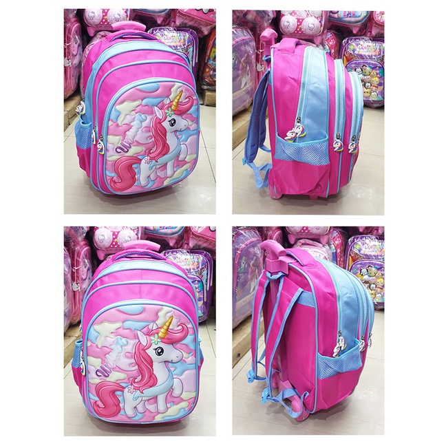 TAS DORONG TROLLEY ANAK SEKOLAH SD GAMBAR KUDA PONY LILY ADA 3 RESLETING MOYIF TIMBUL 3RESLETING IMPORT ( Lily 16&quot; )