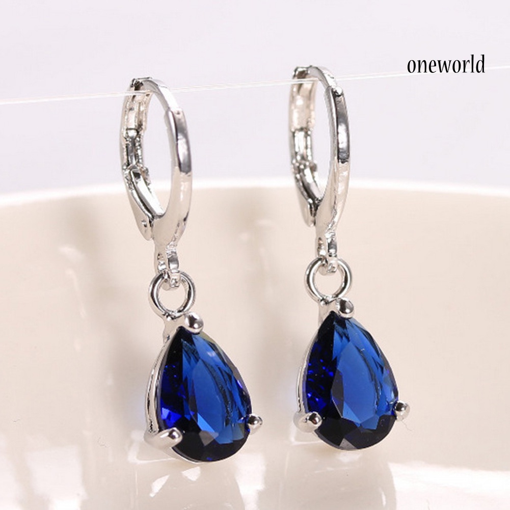 OW@ Women Teardrop Cubic Zirconia Dangle Hoop Earrings Wedding Party Jewelry Gift