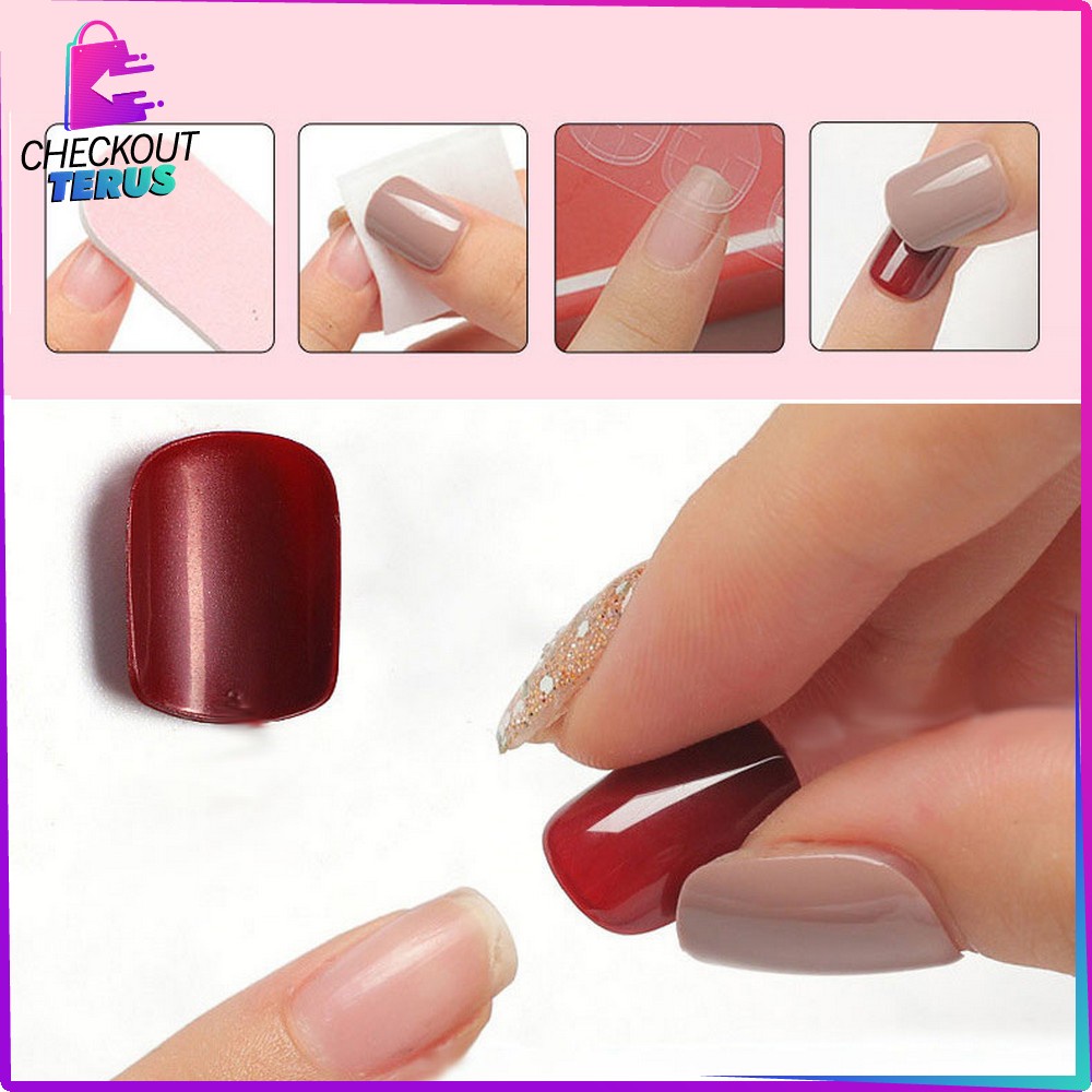 CT K127 Kuku Palsu Nail Art Motif Wanita ISI 24PCS Perawatan Kuku Fake Nail Art Sticker Hiasan Kuku Cewek Anti Air Korean Style Nails Kuku Palsu