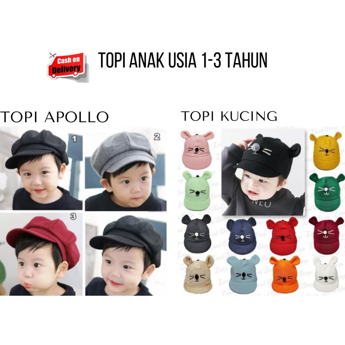 Topi Apollo Anak dan Topi Karakter Kucing Anak Usia 1 Sampai 3 Tahun Termurah Kualitas Premium