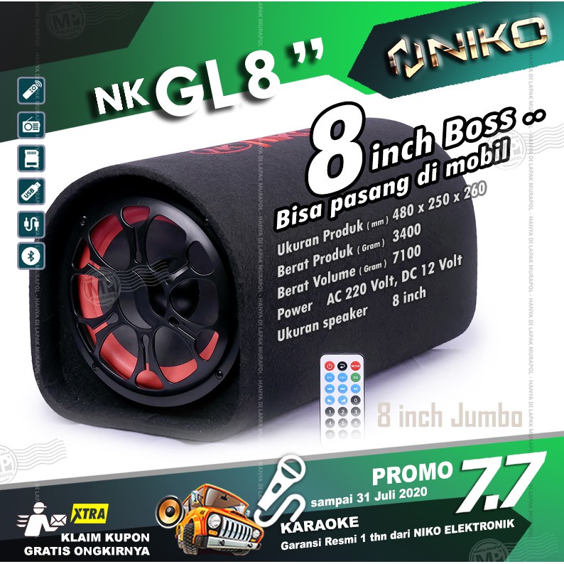 Speaker Niko GL 8. Subwoofer Car Speaker Niko 8 Inch Bluetooth GARANSI RESMI