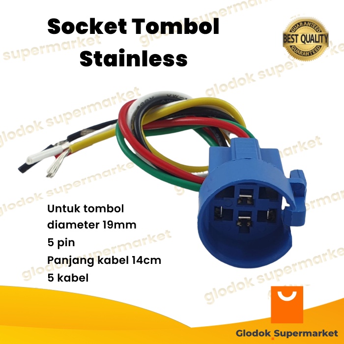 Socket Tombol Stainless 19mm 5pin Colokan Saklar Metal 19 mm 5 pin Led Push Button Switch