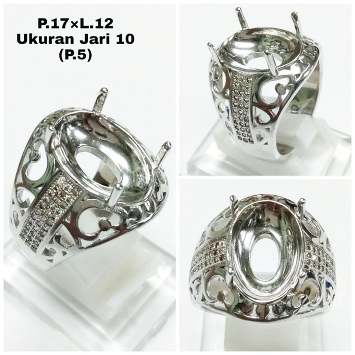 Cincin Pria Cangkang Emban Cincin Perak Ikat Gemstone