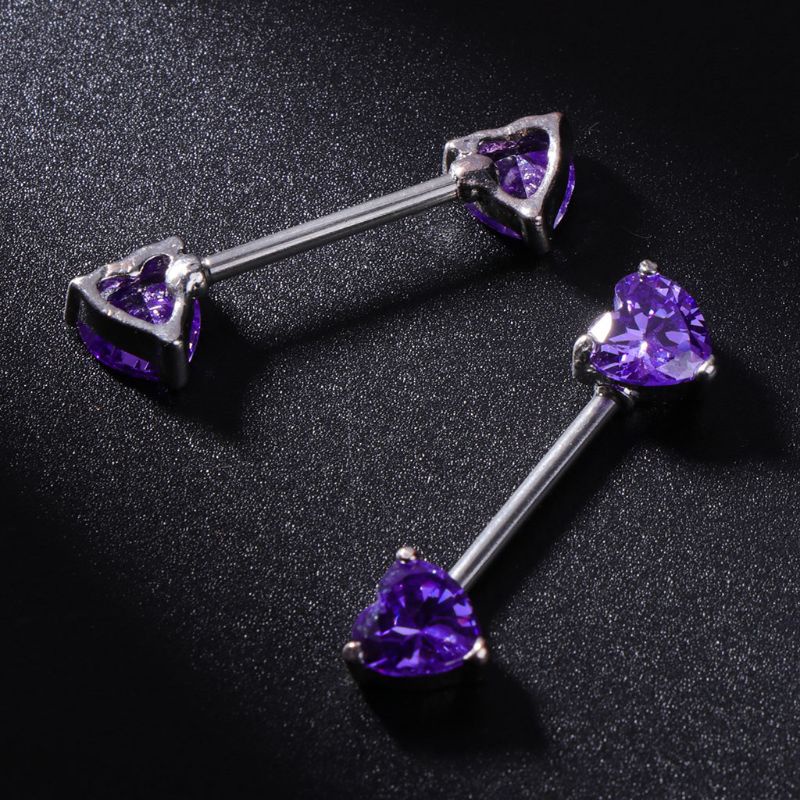 Siy 2pcsset Anting Tindik Puting Bentuk Hati Hias Zircon Gaya Sexy Untuk Wanita