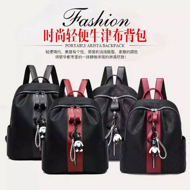 TAS RANSEL ANTI AIR BACKPACK WANITA HITAM PINK MOTIF KUCING KOREA KULIAH SEKOLAH KERJA TA126B5 STEIN