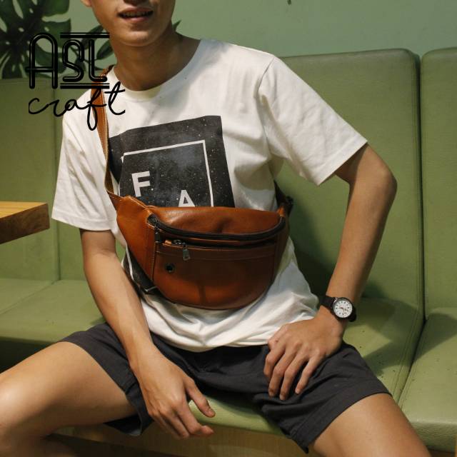 Slingbag kulit "rakeyan" tas kulit / tas kecil / tas hp / tas kulit kecil