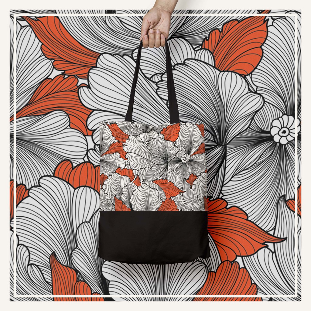 Tote Bag Kanvas Bloem Hitam