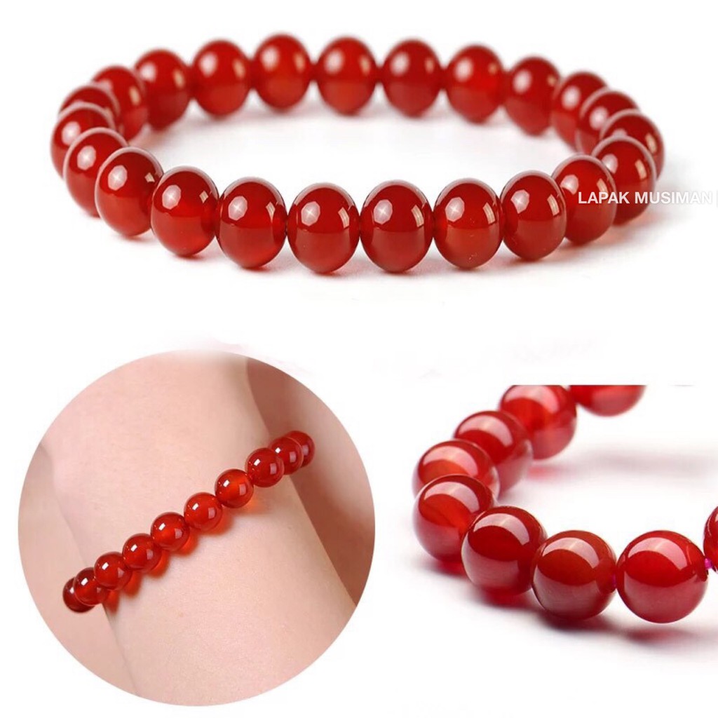 [Bayar di Tempat] GELANG BATU GIOK MERAH ASLI ORIGINAL 8MM