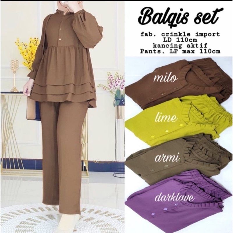 BALQIS SET/LD 110CM/SETELAN CRINKLE AIRFLO/FREE BROSS CANTIK