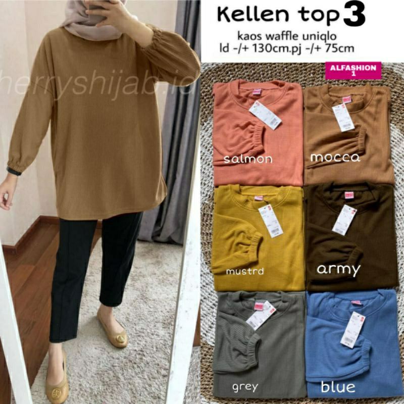 Kellen Top #3, ATASAN/KAOS BIG SIZE CANTIK FIT XXXL LD 120-130 BAHAN KAOS WAFFLE UNIQLO TERMURAH OOTD