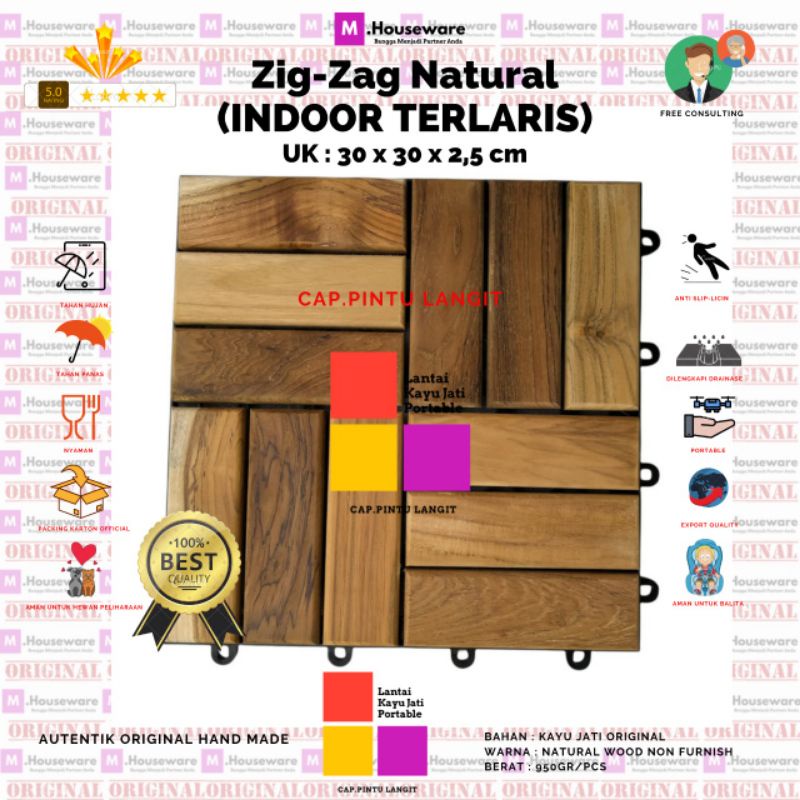 Lantai kayu jati Motif ZIGZAG UK 30x30cm / Decking tile Portable Kayu Jati