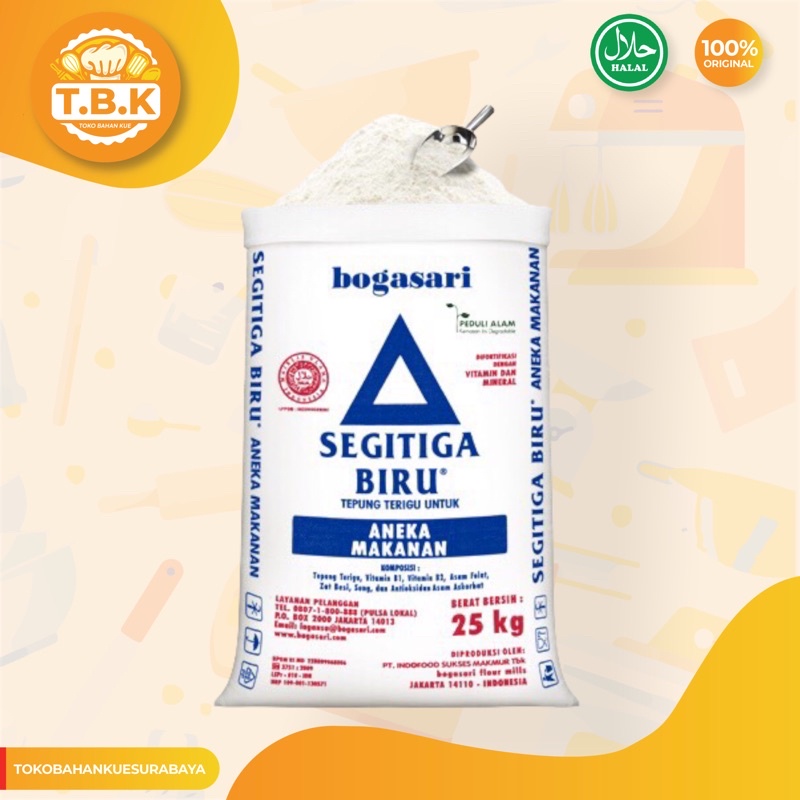 

Segitiga Biru Tepung Terigu 500gr Premium Bogasari / Tepung Protein Sedang / Toko Bahan Kue TERMURAH