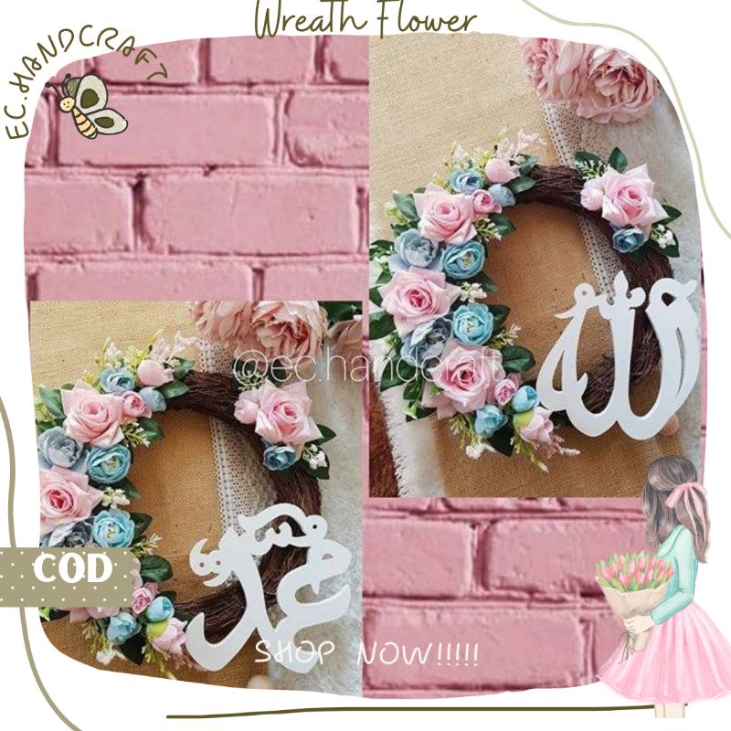 Hiasan Dinding Hiasan Pintu Wreath Flower Tulisan Allah Homedecor