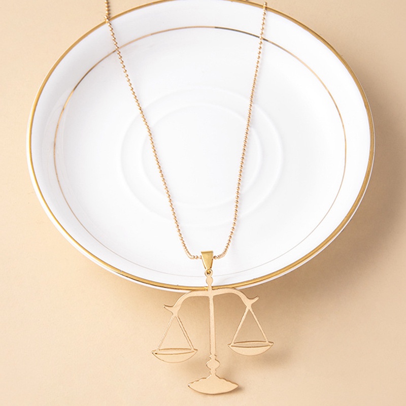 Fancyqube Kalung Liontin Skala Libra Hias Kristal Berlian Imitasi Warna Emas Gaya Hip Hop Punk Rock